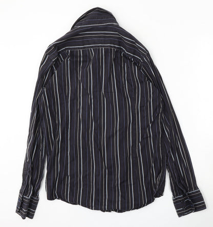 Soviet Mens Black Striped Cotton  Button-Up Size M Collared Button