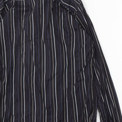 Soviet Mens Black Striped Cotton  Button-Up Size M Collared Button
