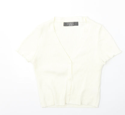 Primark Womens Ivory V-Neck  Acrylic Cardigan Jumper Size 12