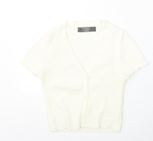 Primark Womens Ivory V-Neck  Acrylic Cardigan Jumper Size 12