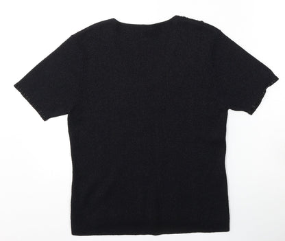 Berkertex Womens Black V-Neck  Acrylic Pullover Jumper Size 14