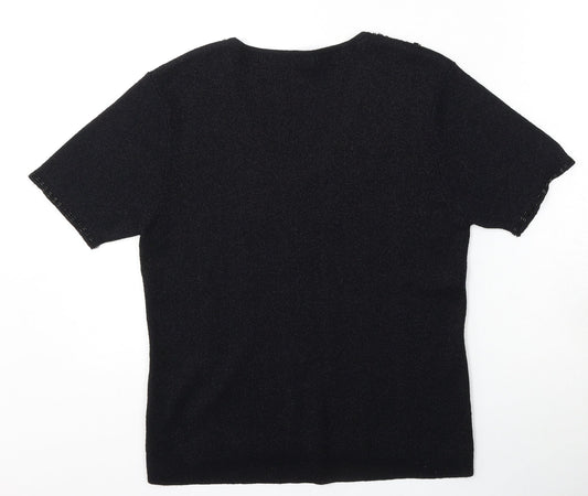 Berkertex Womens Black V-Neck  Acrylic Pullover Jumper Size 14