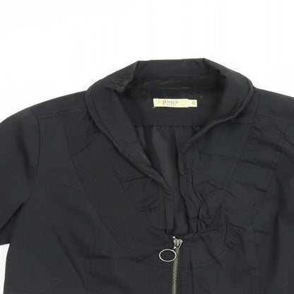 Close-up detail of Jensen women’s black jacket, size UK 12, zip - cropped