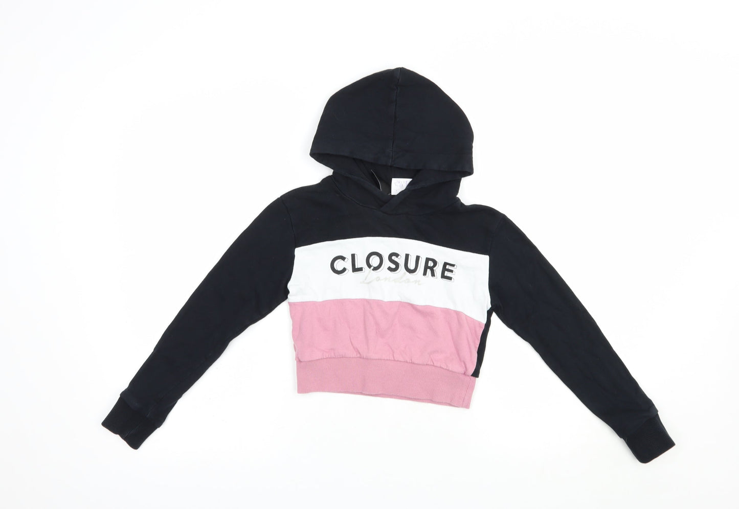 Closure Girls Black Colourblock Cotton Pullover Hoodie Size 8-9 Years  Pullover