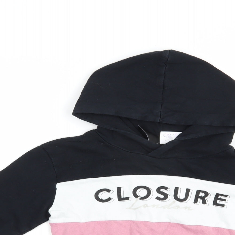 Closure Girls Black Colourblock Cotton Pullover Hoodie Size 8-9 Years  Pullover