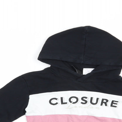 Closure Girls Black Colourblock Cotton Pullover Hoodie Size 8-9 Years  Pullover