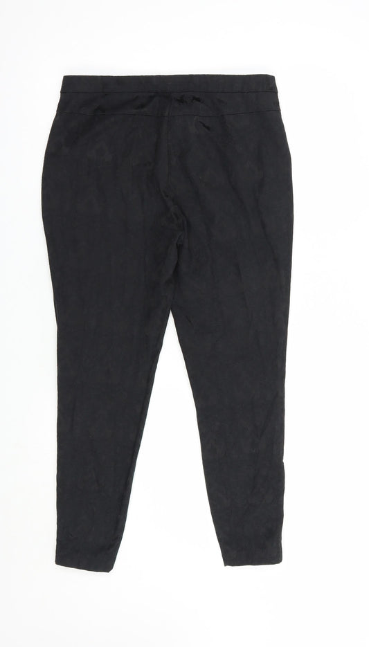 New Look Womens Black Floral Cotton Dress Pants Trousers Size 10 L25 in Regular Hook & Loop