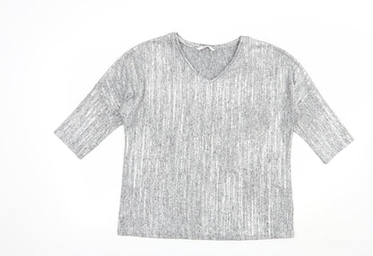 TU Womens Silver V-Neck  Polyacrylate Fibre Pullover Jumper Size 14