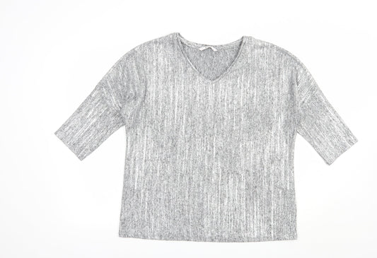 TU Womens Silver V-Neck  Polyacrylate Fibre Pullover Jumper Size 14