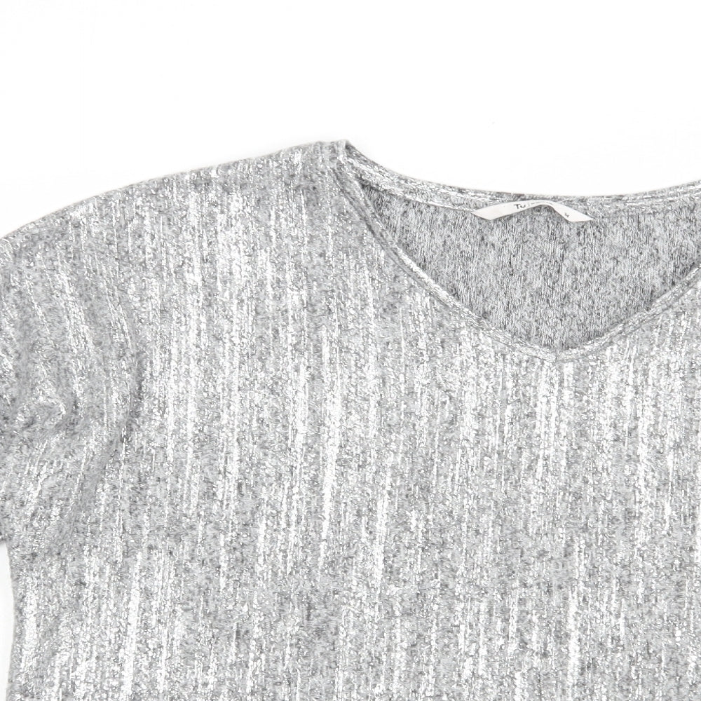TU Womens Silver V-Neck  Polyacrylate Fibre Pullover Jumper Size 14