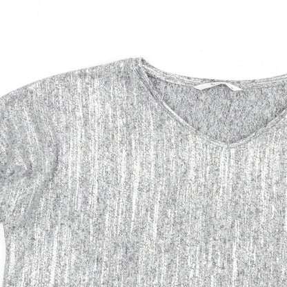 TU Womens Silver V-Neck  Polyacrylate Fibre Pullover Jumper Size 14