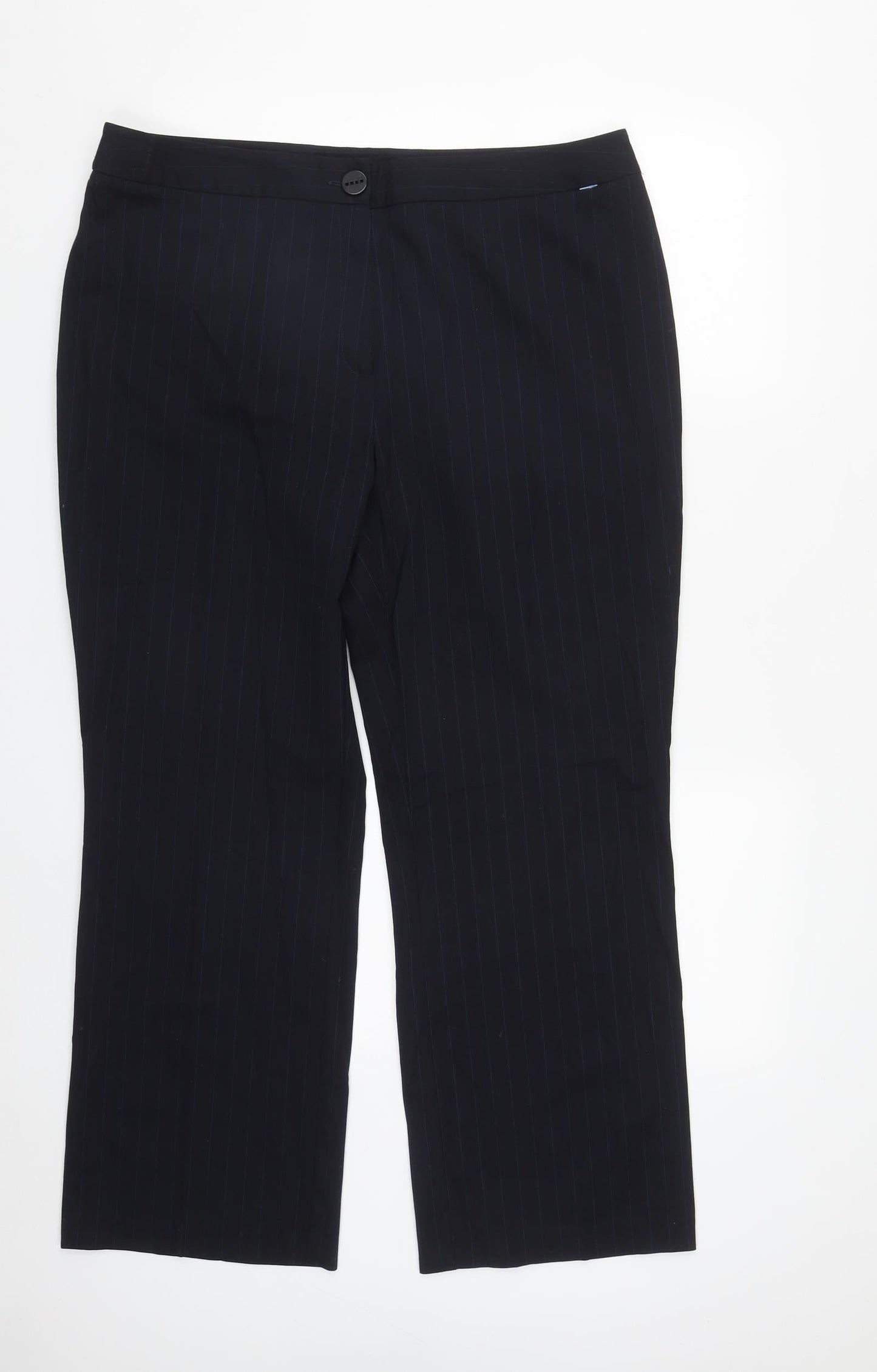 Preworn Womens Blue Striped Polyester Trousers  Size 18 L30 in Regular Zip