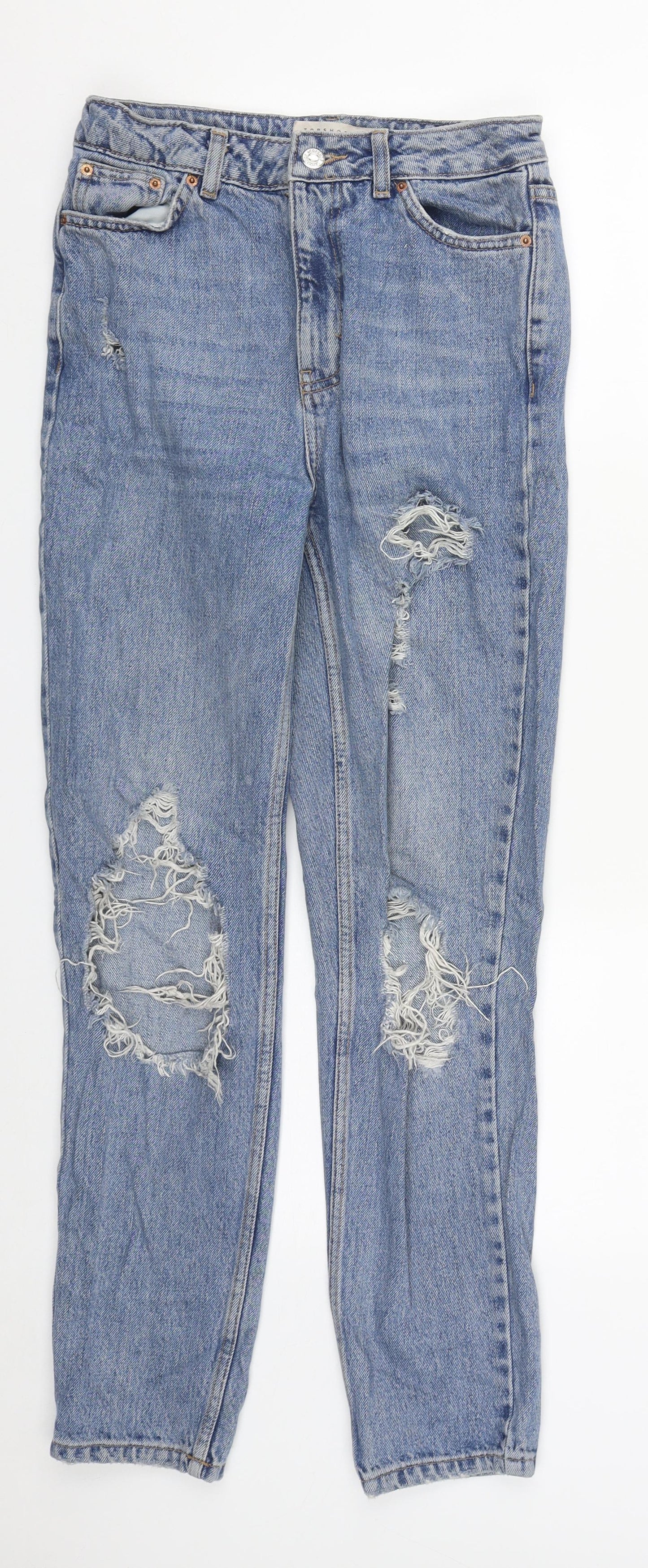 Topshop Womens Blue  Cotton Straight Jeans Size 28 in L29 in Regular Zip
