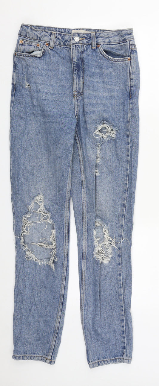 Topshop Womens Blue  Cotton Straight Jeans Size 28 in L29 in Regular Zip
