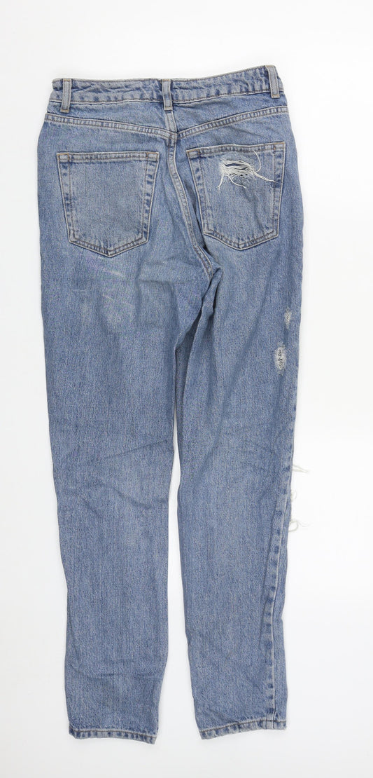 Topshop Womens Blue  Cotton Straight Jeans Size 28 in L29 in Regular Zip
