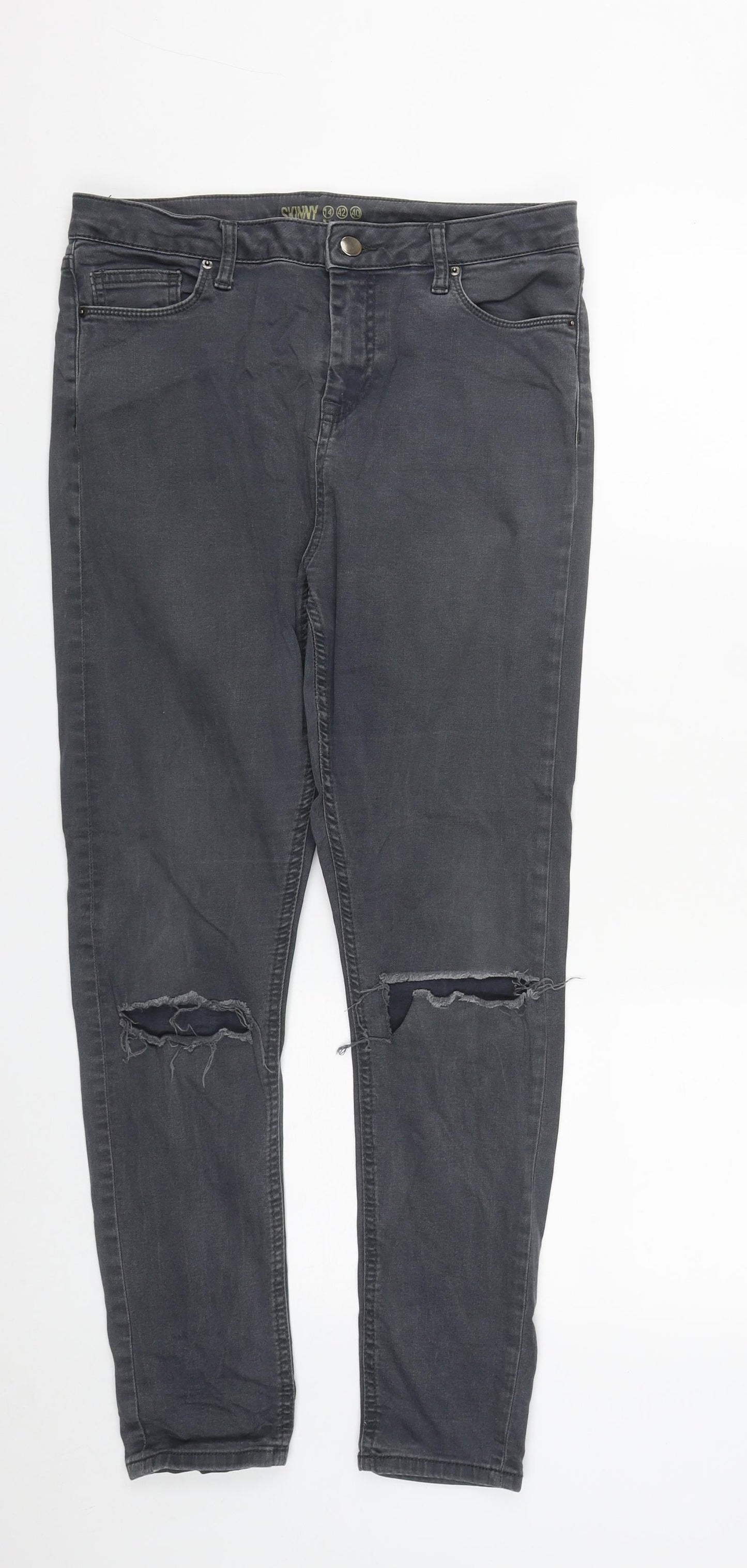 Denim & Co. Womens Grey  Cotton Skinny Jeans Size 14 L27 in Regular Zip