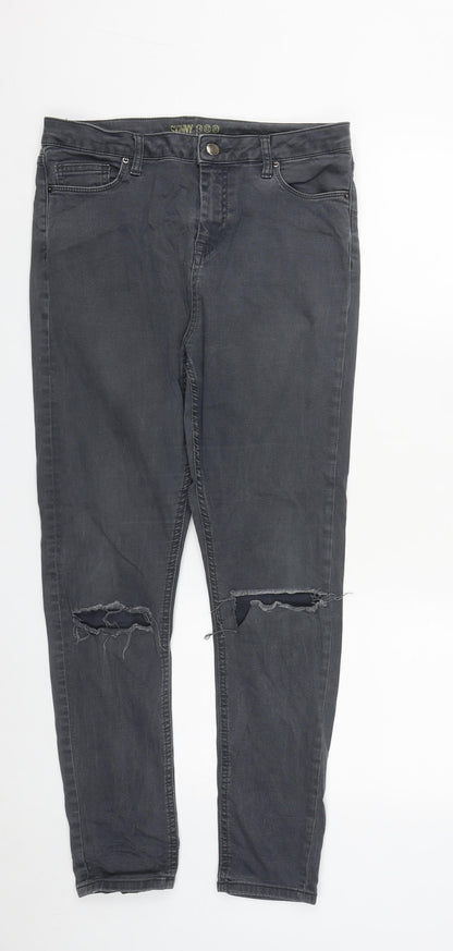 Denim & Co. Womens Grey  Cotton Skinny Jeans Size 14 L27 in Regular Zip