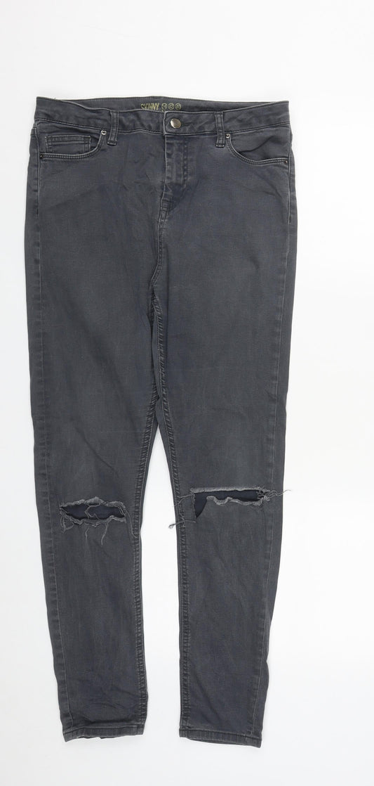 Denim & Co. Womens Grey  Cotton Skinny Jeans Size 14 L27 in Regular Zip