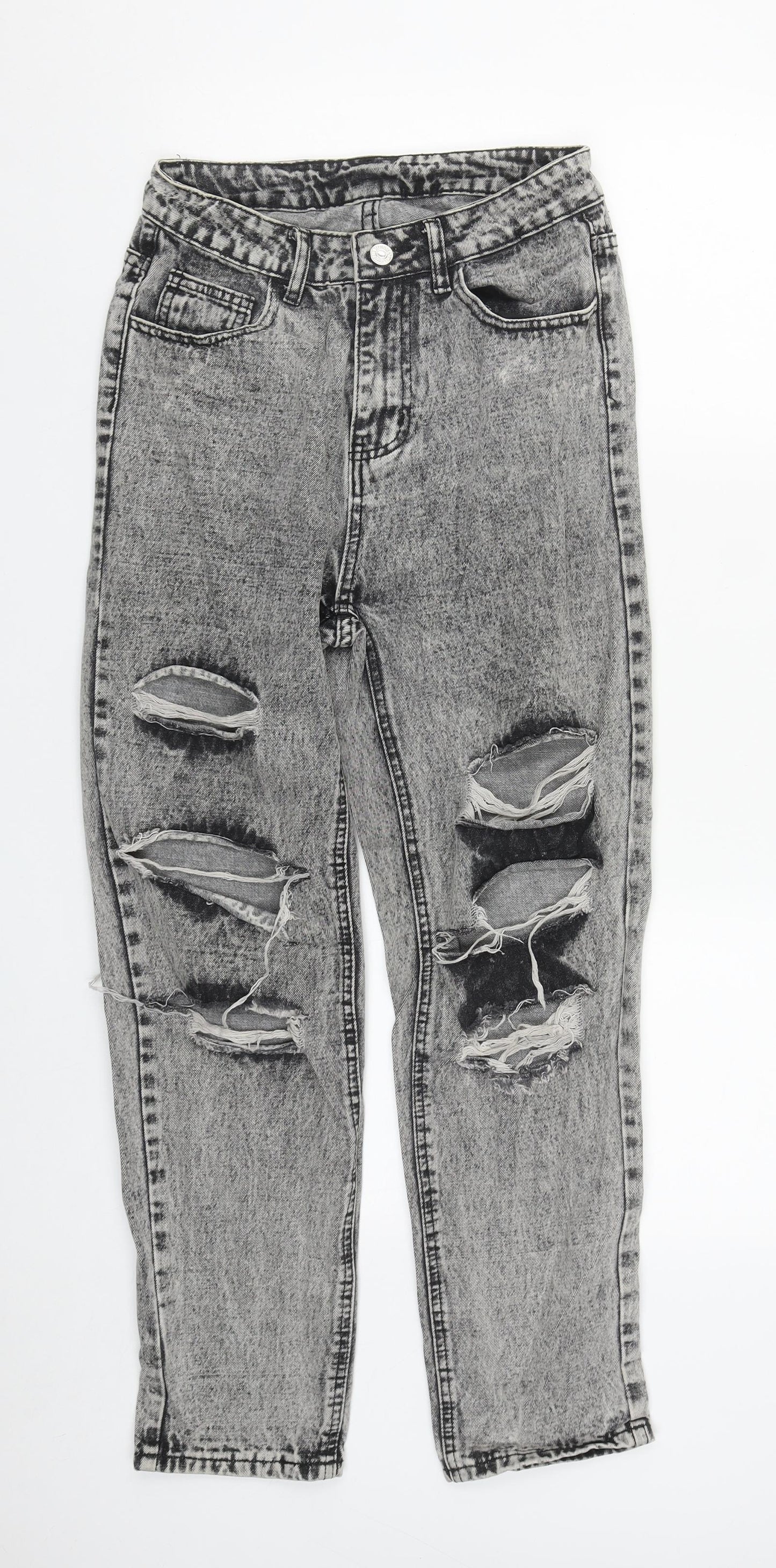 SheIn Womens Grey  Cotton Straight Jeans Size XS L29 in Regular Zip