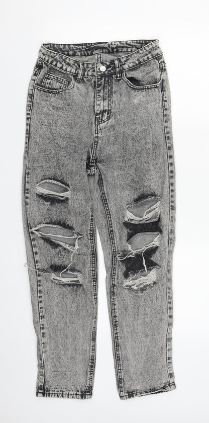 SheIn Womens Grey  Cotton Straight Jeans Size XS L29 in Regular Zip