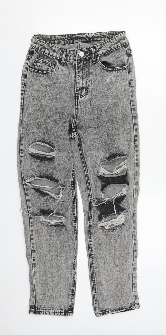 SheIn Womens Grey  Cotton Straight Jeans Size XS L29 in Regular Zip