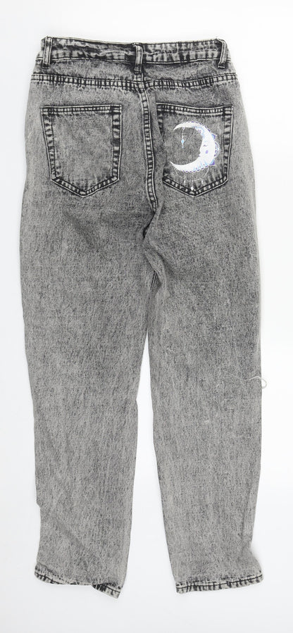 SheIn Womens Grey  Cotton Straight Jeans Size XS L29 in Regular Zip