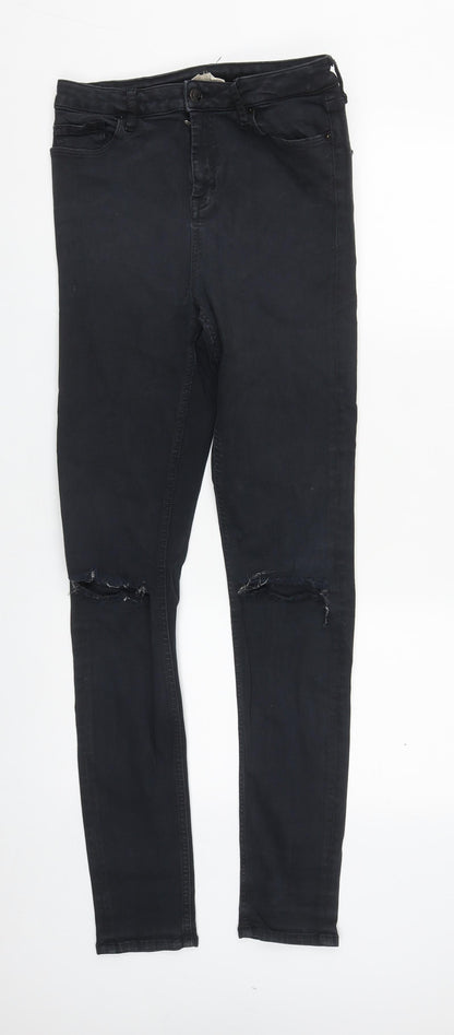 Topshop Womens Black  Cotton Straight Jeans Size 28 in L30 in Regular Zip