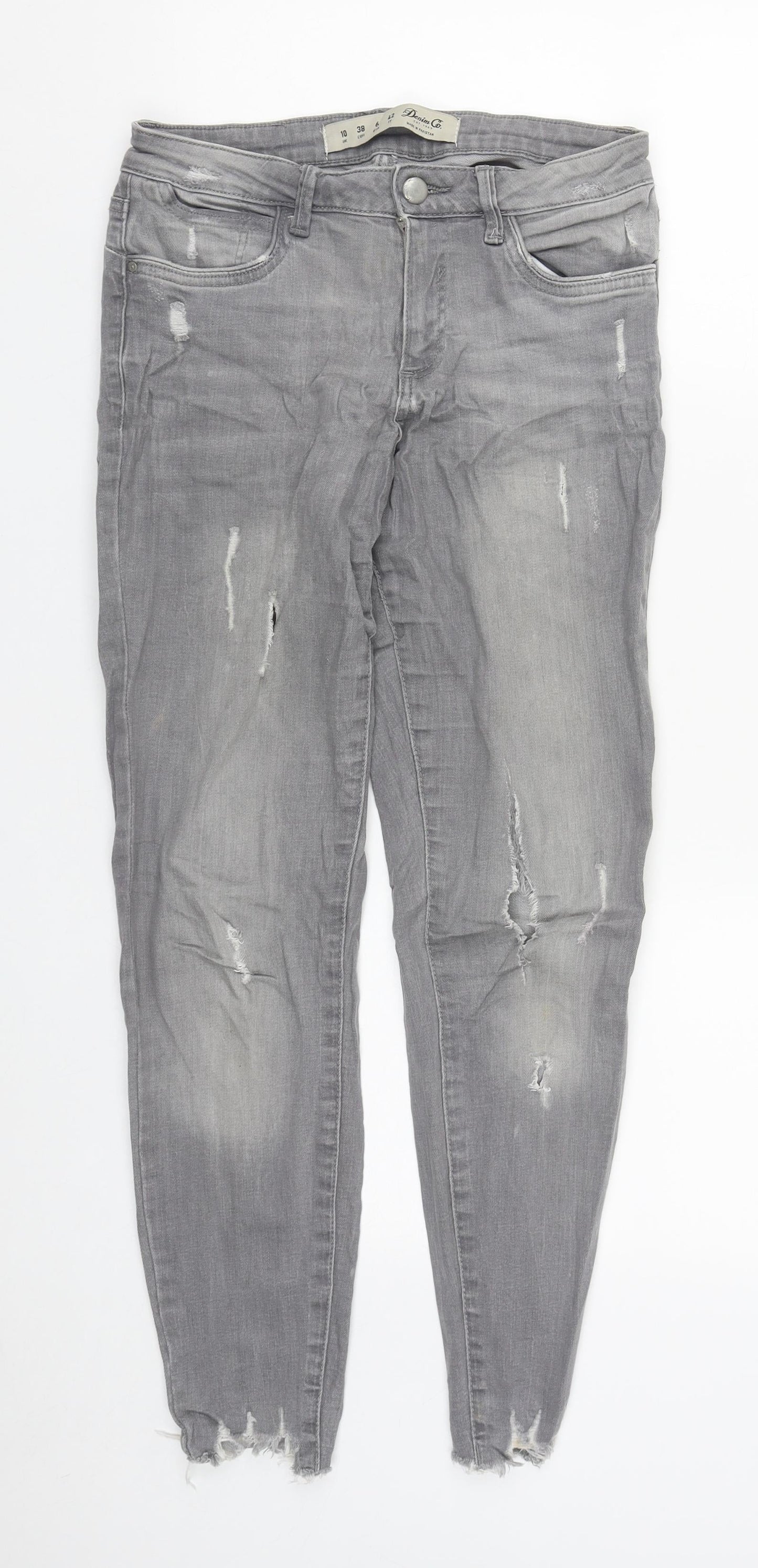 Denim & Co. Womens Grey  Cotton Straight Jeans Size 10 L28 in Regular Zip