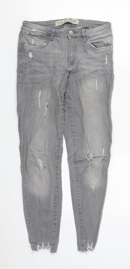 Denim & Co. Womens Grey  Cotton Straight Jeans Size 10 L28 in Regular Zip