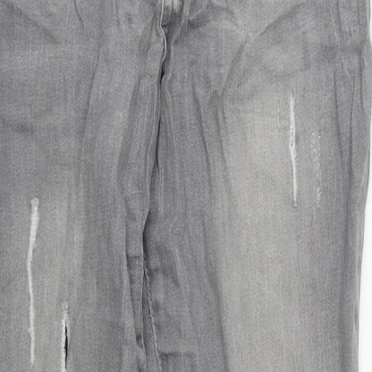 Denim & Co. Womens Grey  Cotton Straight Jeans Size 10 L28 in Regular Zip