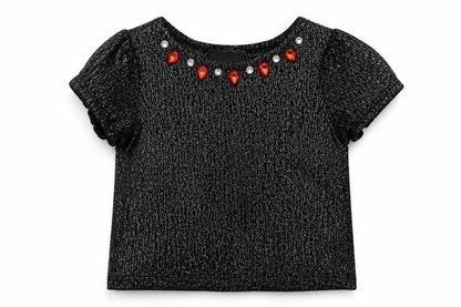 Bloome Girls Black  Polyester Basic T-Shirt Size 4 Years Boat Neck Pullover