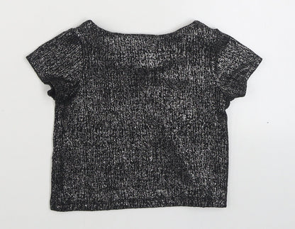 Bloome Girls Black  Polyester Basic T-Shirt Size 4 Years Boat Neck Pullover