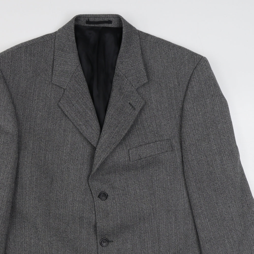 Varteks Mens Grey Herringbone Wool Jacket Suit Jacket Size 42