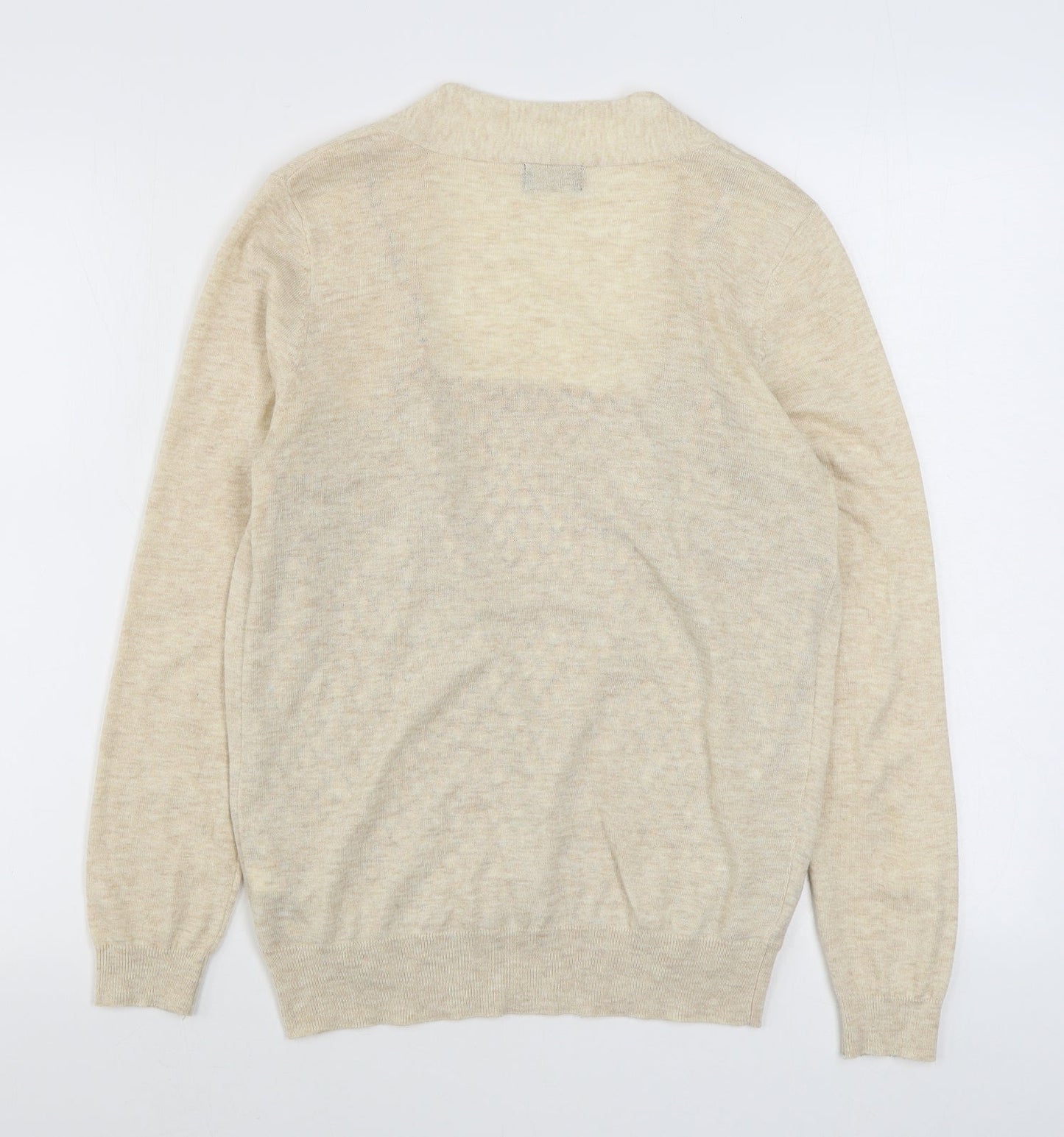 F&F Womens Beige V-Neck Geometric Acrylic Cardigan Jumper Size 10