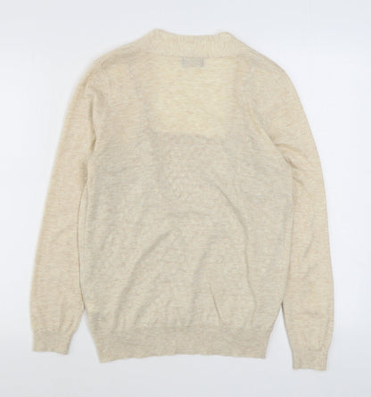 F&F Womens Beige V-Neck Geometric Acrylic Cardigan Jumper Size 10