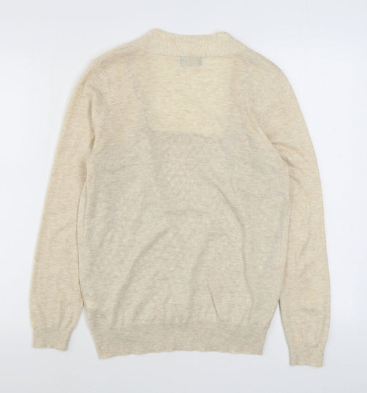 F&F Womens Beige V-Neck Geometric Acrylic Cardigan Jumper Size 10