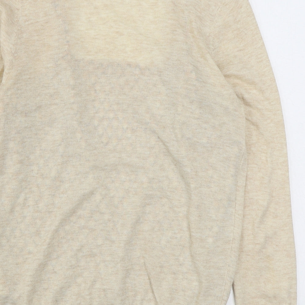 F&F Womens Beige V-Neck Geometric Acrylic Cardigan Jumper Size 10