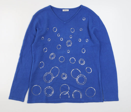 Damart Womens Blue V-Neck  Acrylic Pullover Jumper Size 14