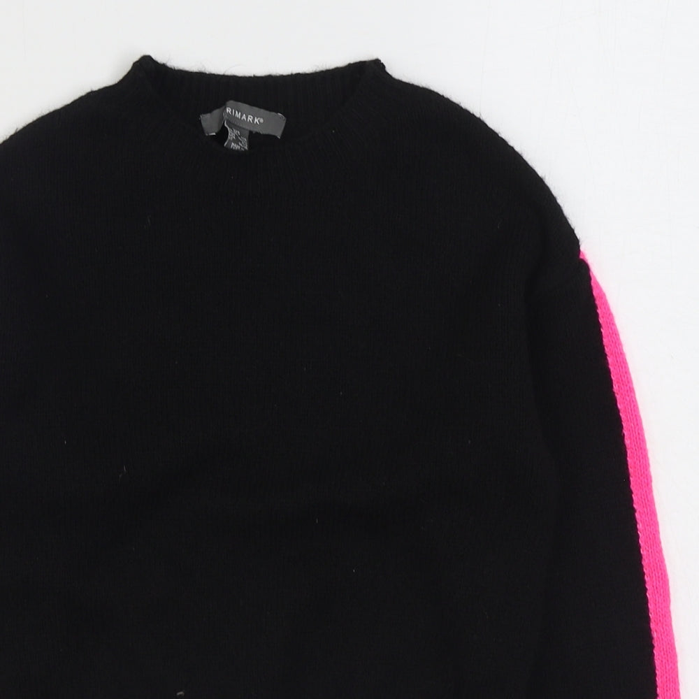 Primark Womens Black Round Neck  Acrylic Pullover Jumper Size 2XS