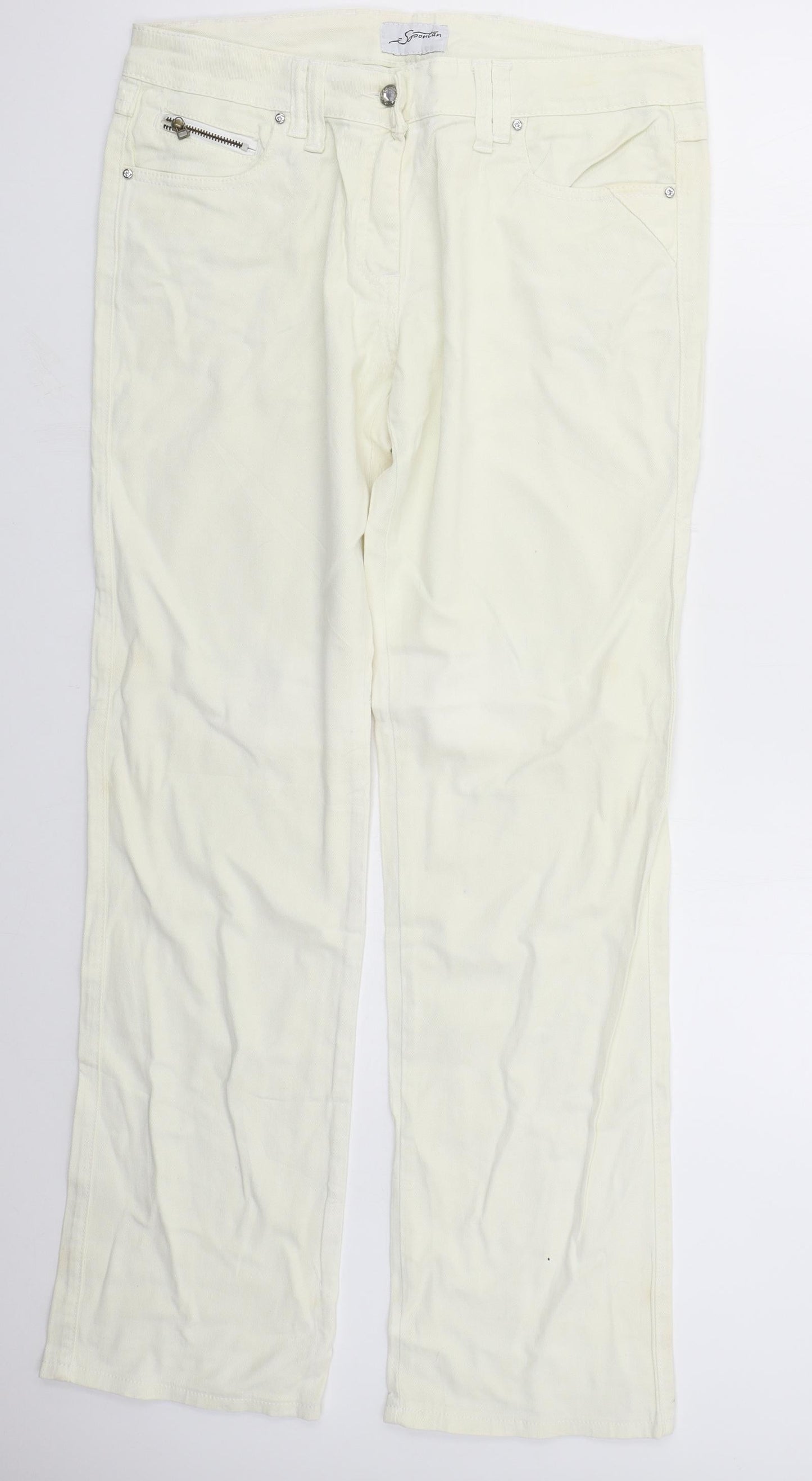 Spontan Womens Beige  Cotton Straight Jeans Size 14 L32 in Regular Button