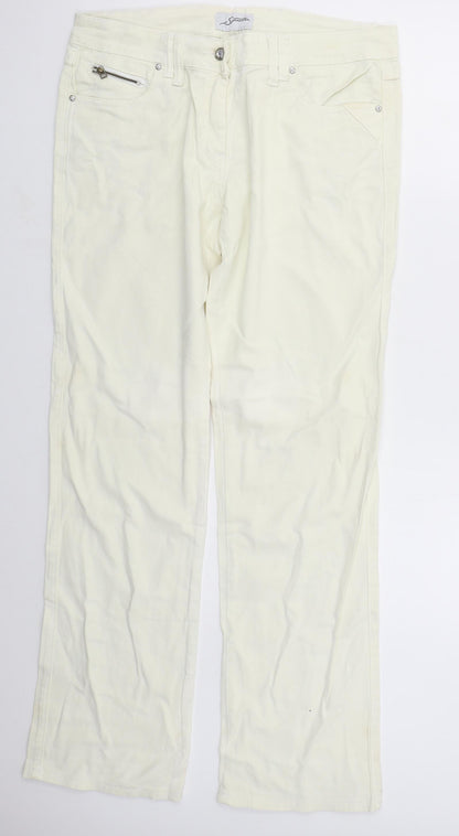 Spontan Womens Beige  Cotton Straight Jeans Size 14 L32 in Regular Button