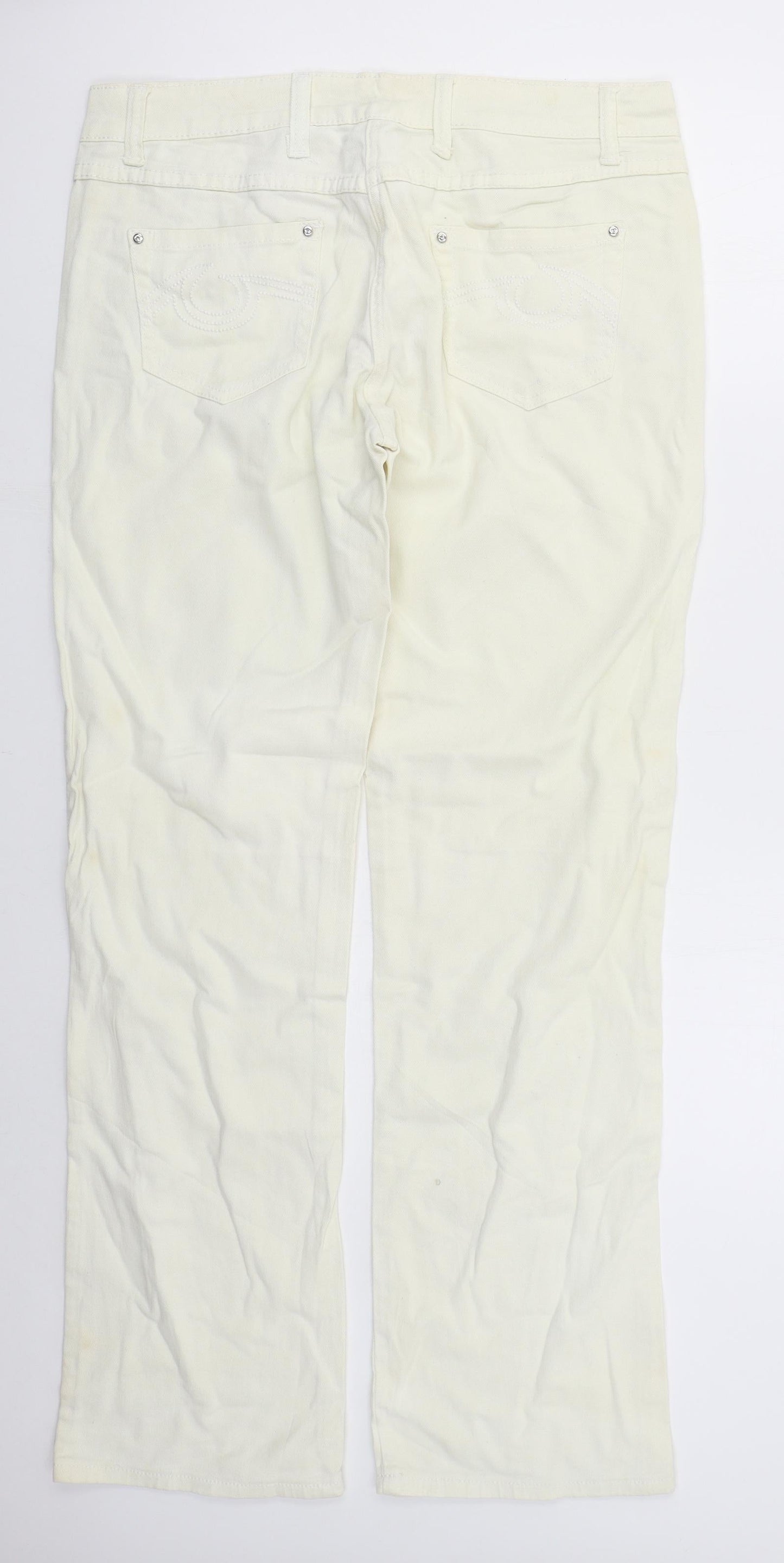 Spontan Womens Beige  Cotton Straight Jeans Size 14 L32 in Regular Button