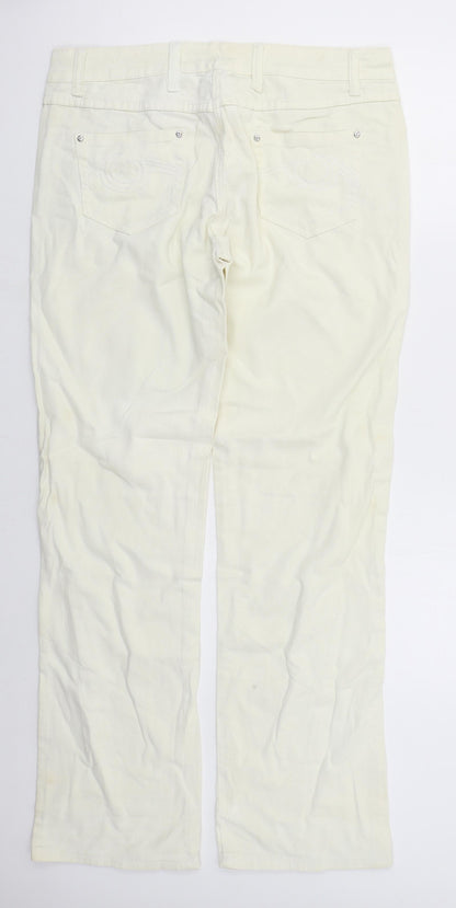 Spontan Womens Beige  Cotton Straight Jeans Size 14 L32 in Regular Button