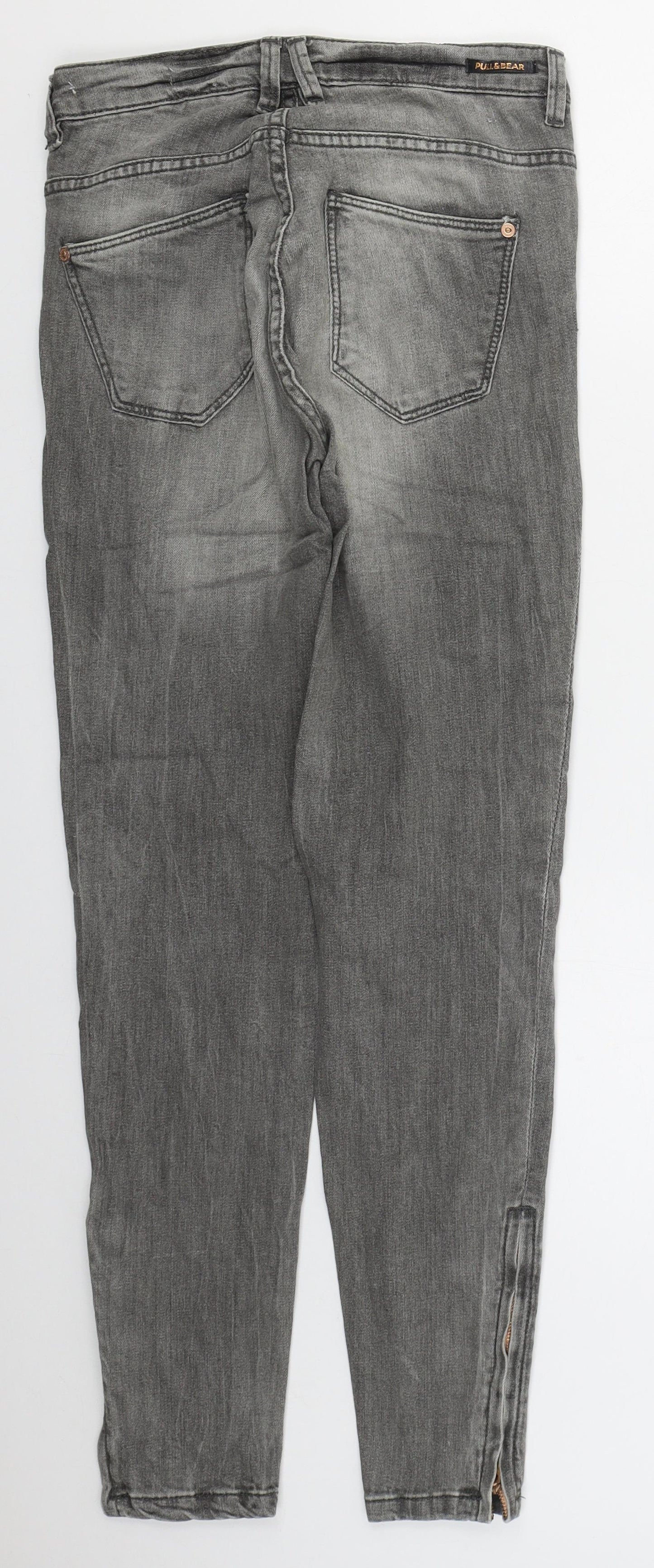 PUll & Bear Womens Grey  Cotton Skinny Jeans Size 6 L29 in Regular Button