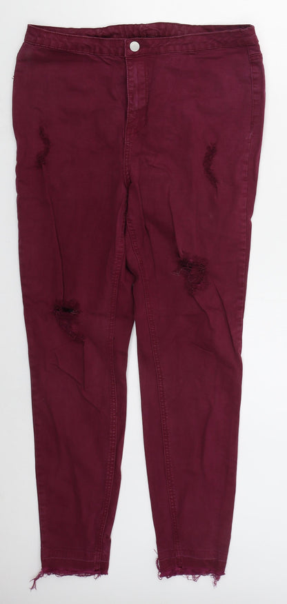 Denim Co Womens Red  Cotton Skinny Jeans Size 32 in L27 in Regular Button - Burgundy