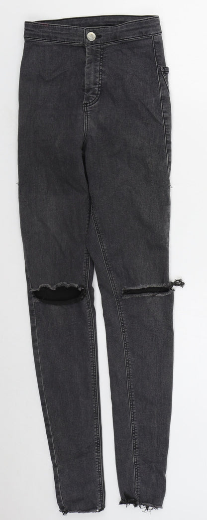 Topshop Womens Grey  Cotton Skinny Jeans Size 25 in L29 in Regular Button
