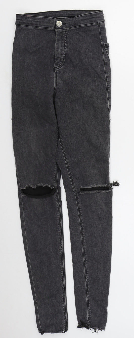 Topshop Womens Grey  Cotton Skinny Jeans Size 25 in L29 in Regular Button