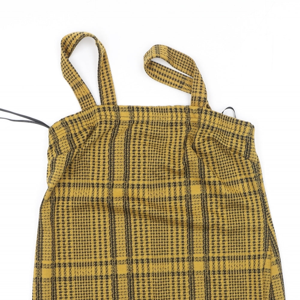Primark Womens Yellow Plaid Polyester Bodycon  Size 12  Square Neck