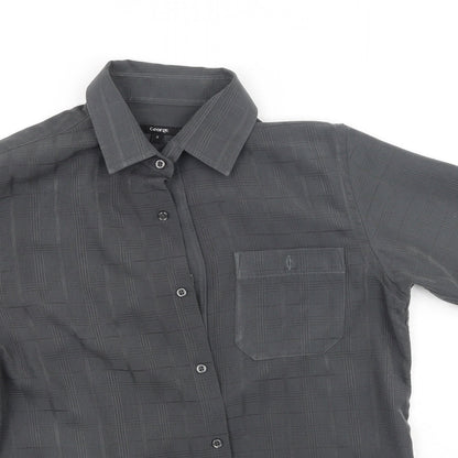 George  Mens Grey Plaid Polyester  Polo Size S Collared