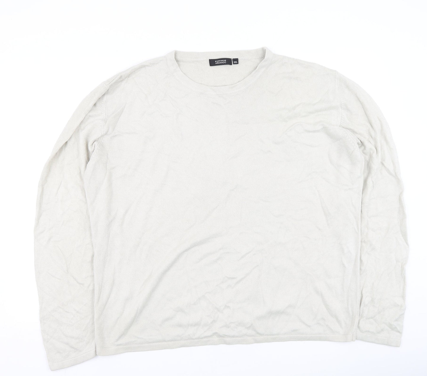 armando Mens Beige Round Neck  Acrylic Pullover Jumper Size 2XL